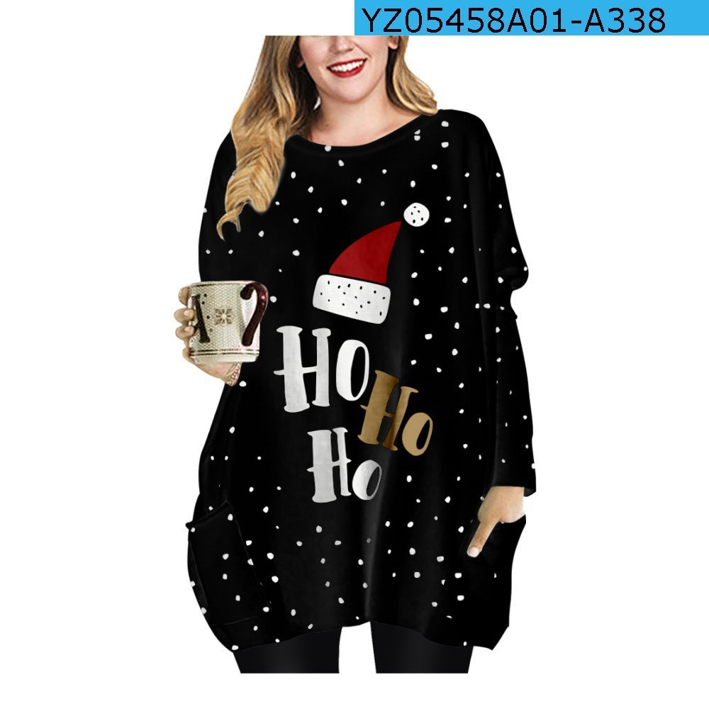 Long Christmas Snowflake Element Round Neck Dress - globaltradeleader