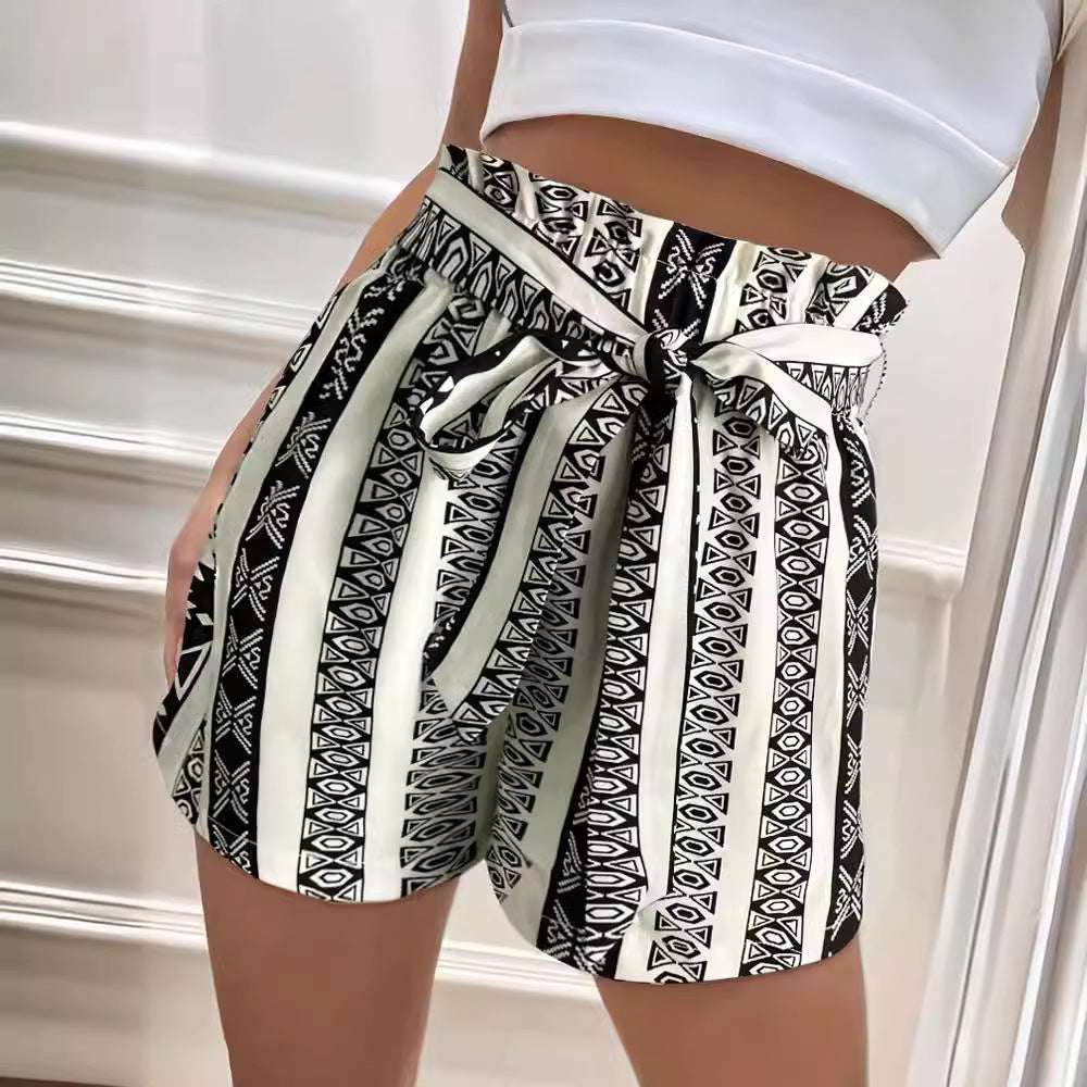 Belt Printed Casual Shorts For Commuter Women - globaltradeleader