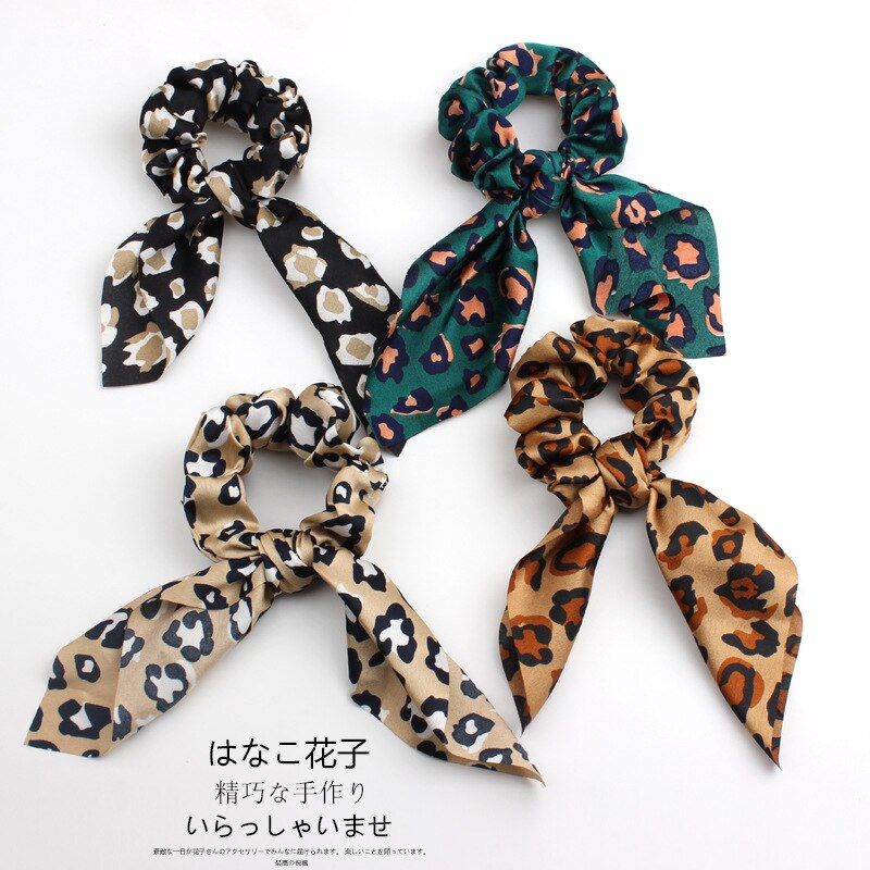 4Pcs Leopard Snake Floral Streamers Scrunchies Women Hair Scarf