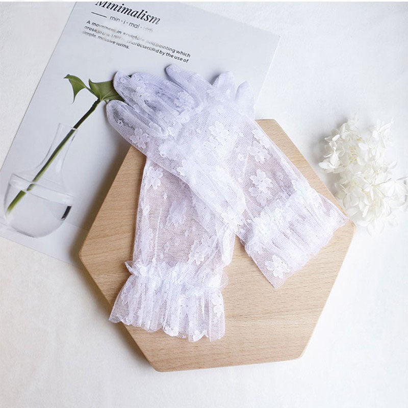 Korean Style White Lace Flower Gloves - globaltradeleader