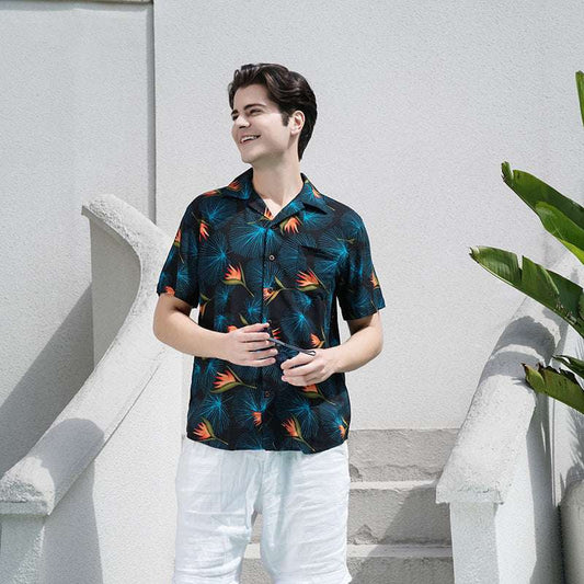 Men's Shirt Rayon Printed Cardigan Short Sleeve Beach Shirt - globaltradeleader