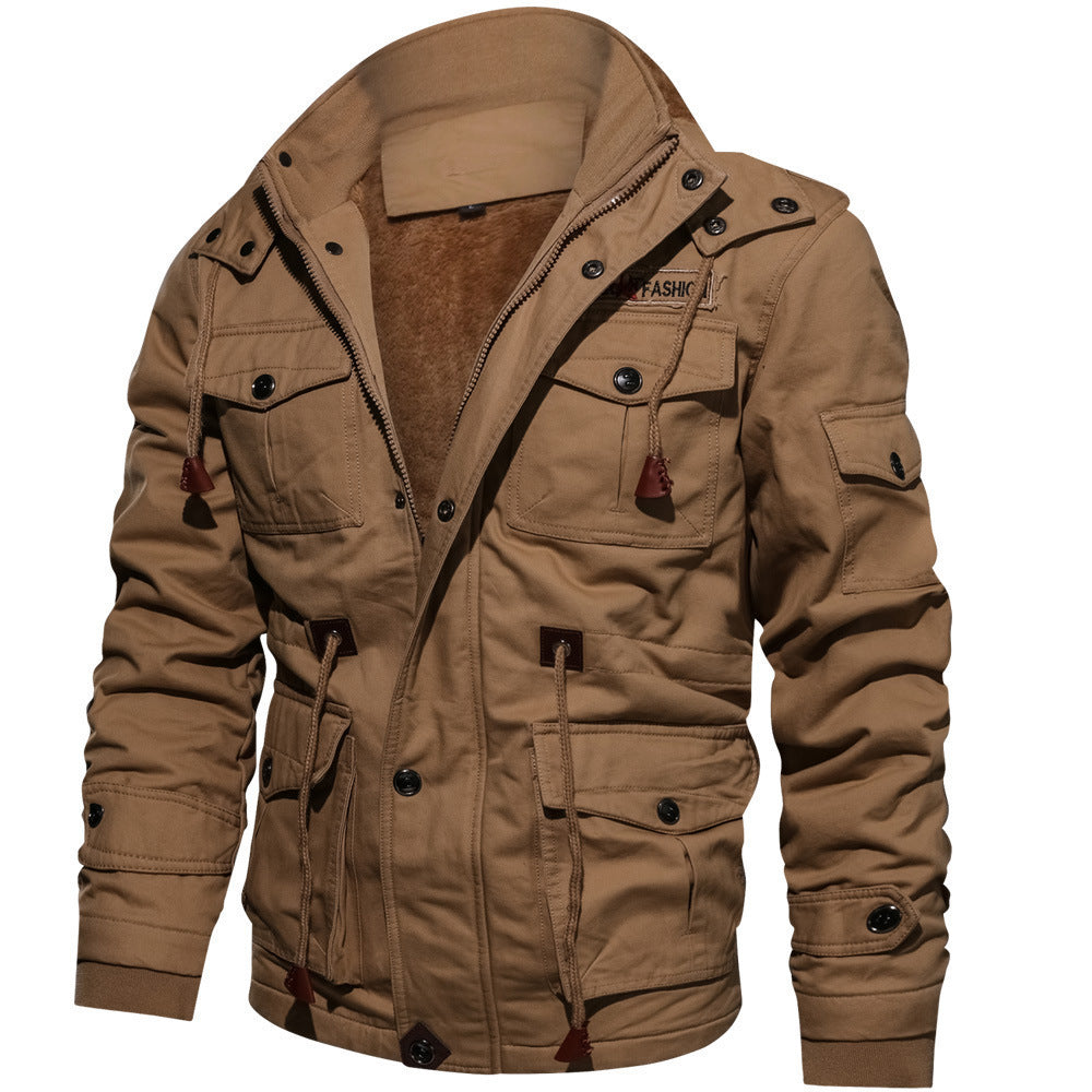 Men's Detachable Hooded Plus Velvet Thick Washed Jacket Plus Size Casual Jacket - globaltradeleader