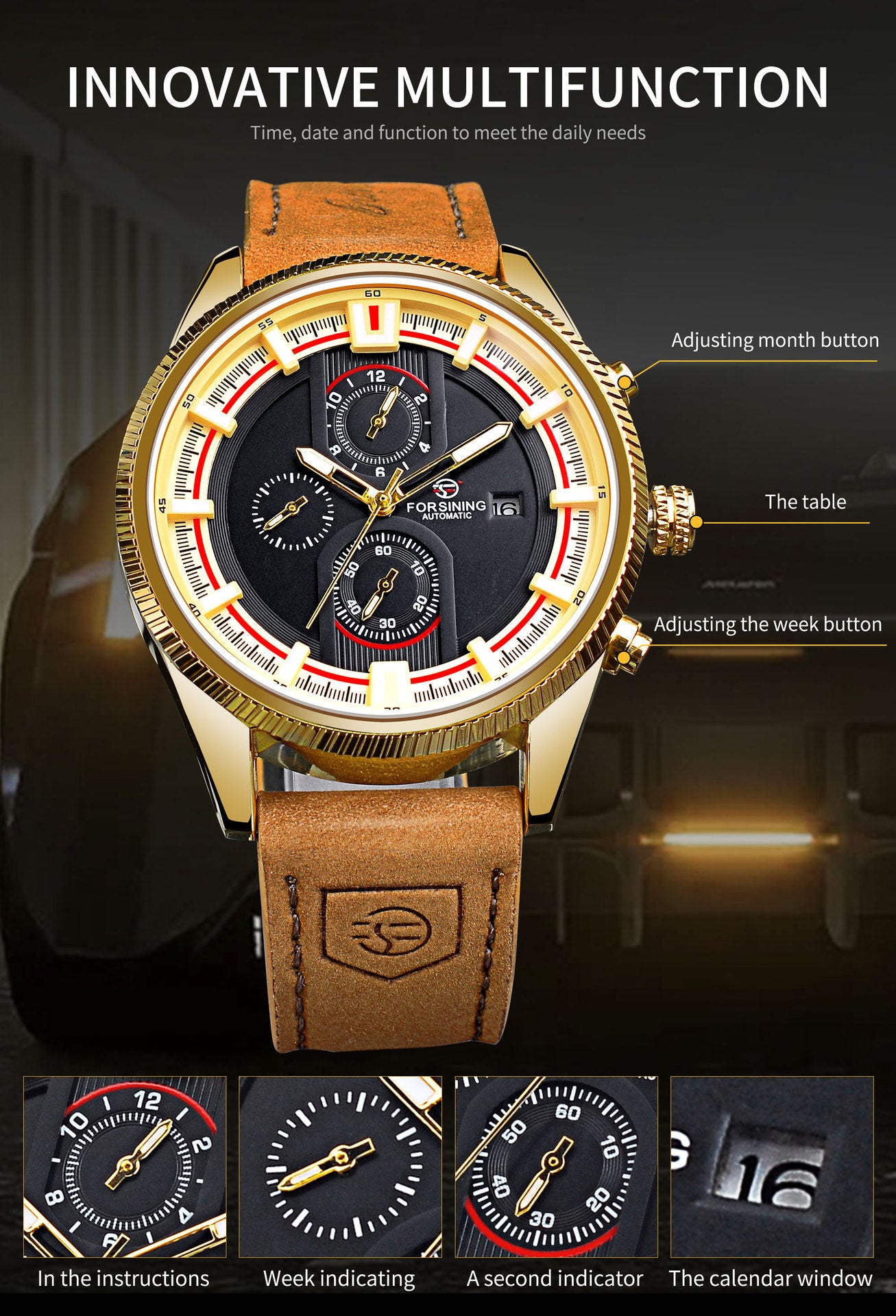 30 M Waterproof Men's Week Calendar Automatic Mechanical Watch - globaltradeleader