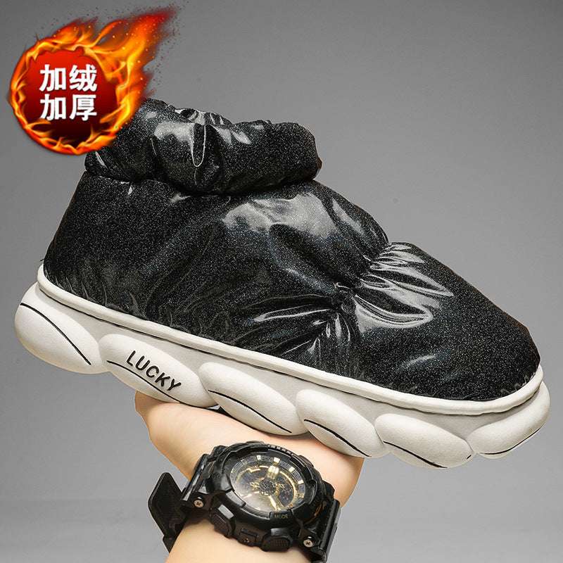 Cotton Slippers Men Can Wear Outside In Winter Plus Velvet Warm Shoes - globaltradeleader