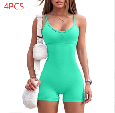 Spaghetti Strap Shorts Jumpsuit Sports Yoga Workout Tight Romper Women Fashion Fitness Sportwear - globaltradeleader