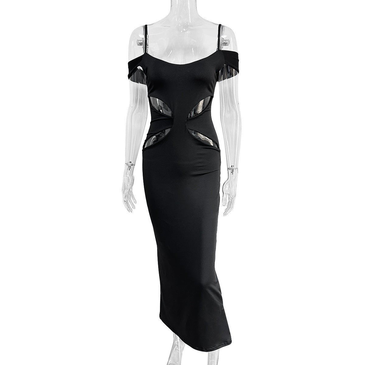 Low-cut Sling Hollow Sheath Irregular Slit Long Dress - globaltradeleader