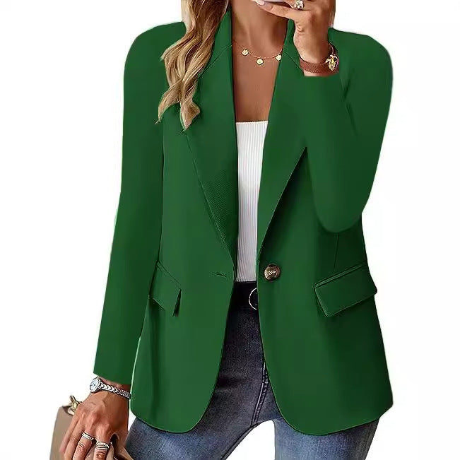 Fashion Casual Women Blazer Long-sleeved Solid Color Casual Cardigan Small Suit Jacket For Women Elegant Office Lady Outerwear - globaltradeleader