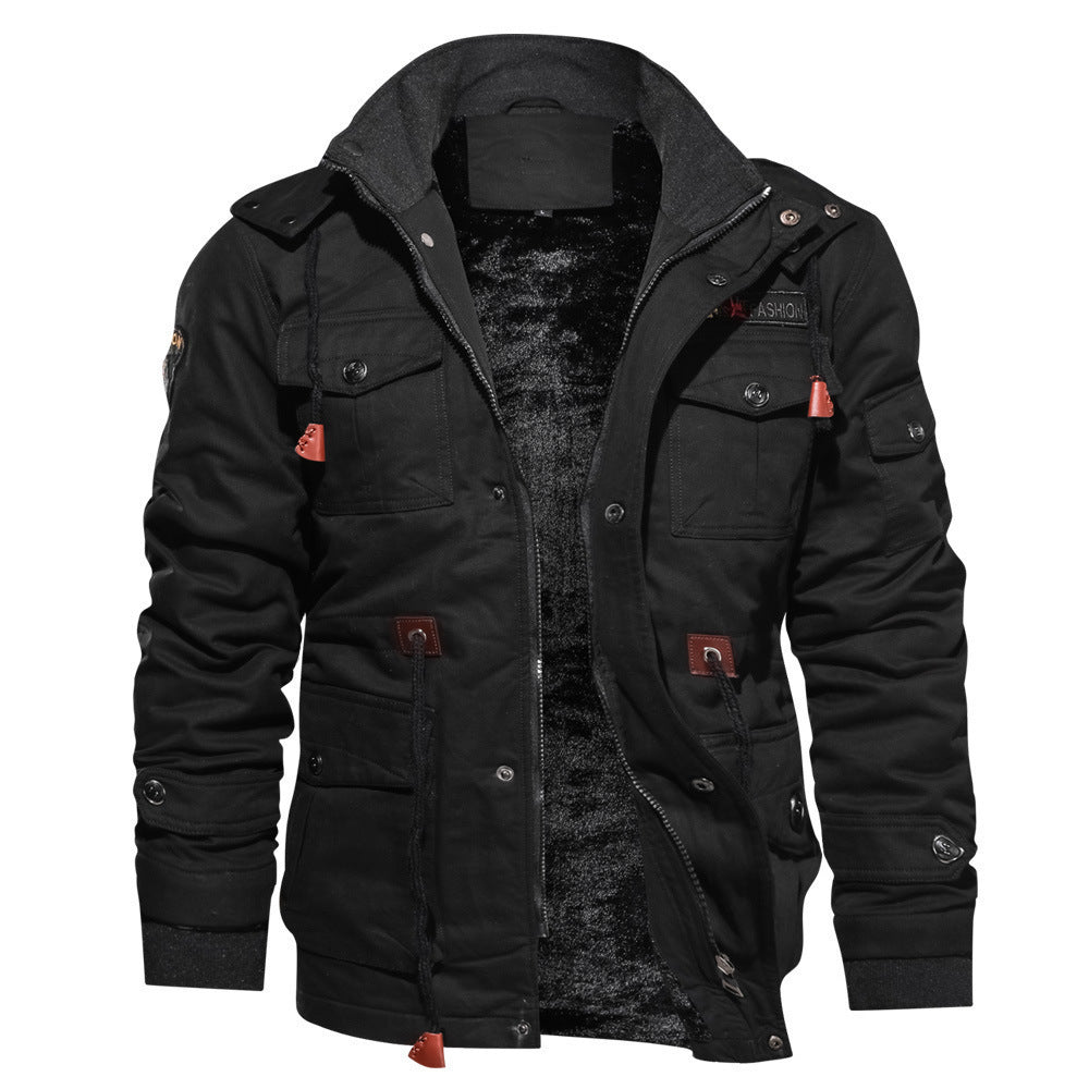 Men's Detachable Hooded Plus Velvet Thick Washed Jacket Plus Size Casual Jacket - globaltradeleader