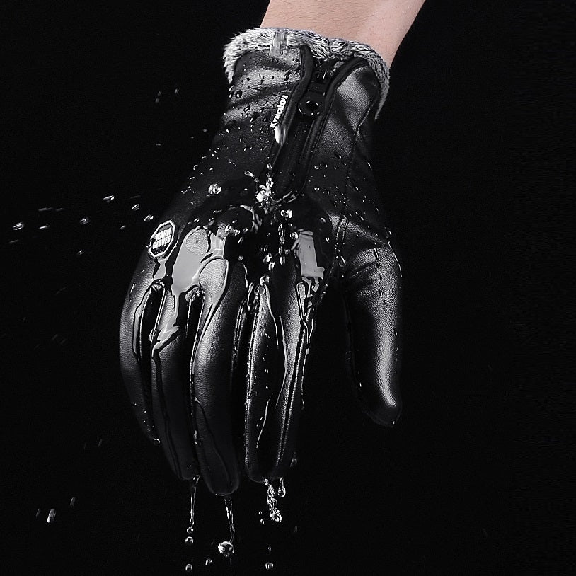 Outdoor Winter Sports Cycling Warm Men's PU Leather Gloves - globaltradeleader