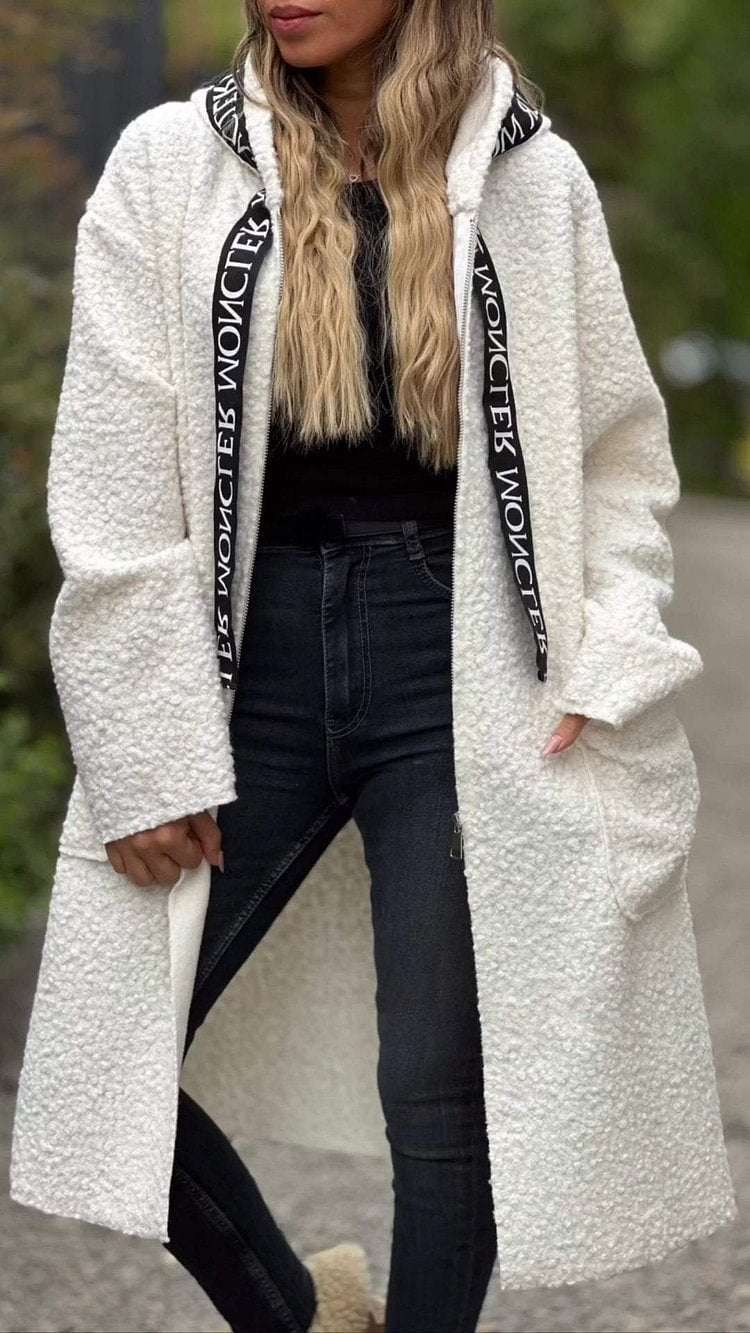 Ladies Hooded Letters Lamb Wool Coat - globaltradeleader