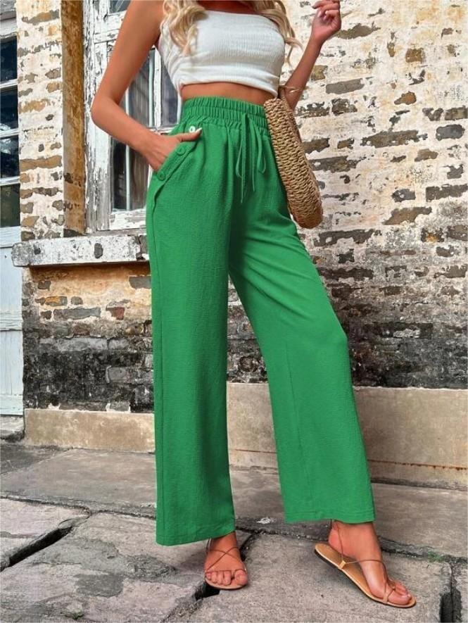 New Casual Pants With Pockets Elastic Drawstring High Waist Loose Trousers For Women - globaltradeleader