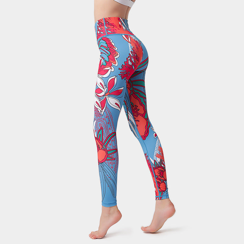 Fashion Flowers Print Leggings High Waist Hip Lifting Yoga Pants For Women Sports Running Fitness Trousers - globaltradeleader