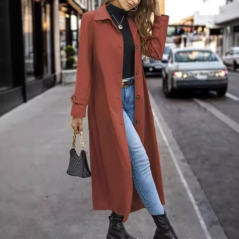Fashion Casual Gentle Button Long Trench Coat For Women - globaltradeleader