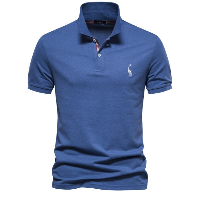 Deer Embroidered Men's T-shirt Solid Color Polo Collar Basic Style Short-sleeved Shirt Men - globaltradeleader