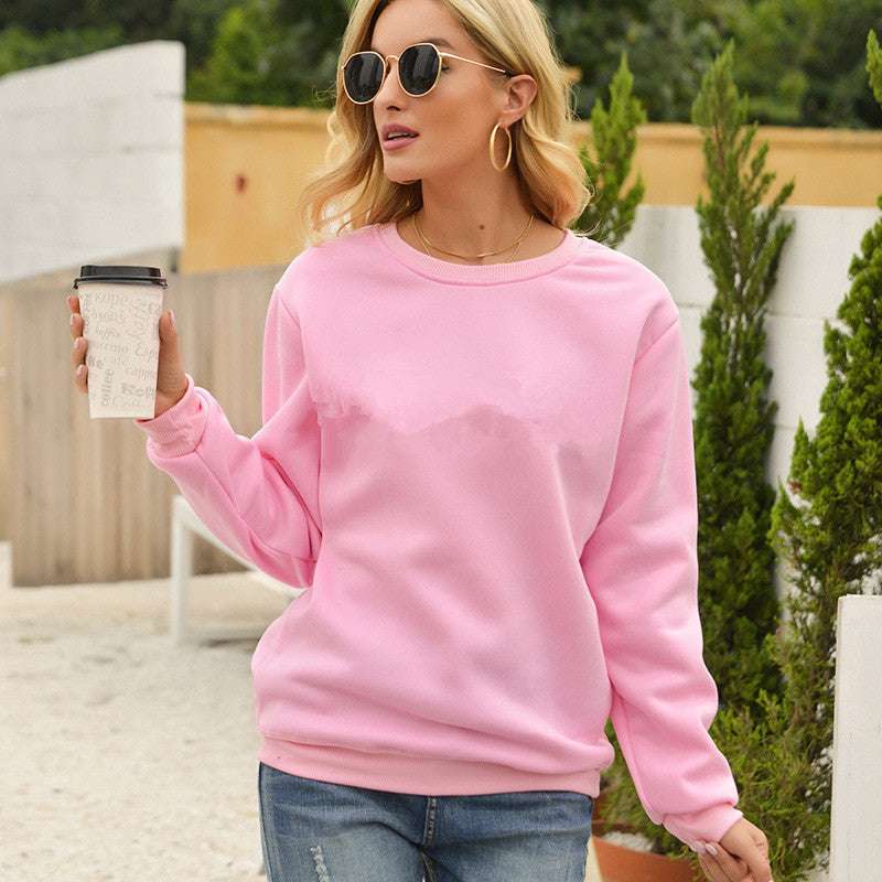 Fleece-lined Thick Round Neck Loose-fitting Solid Color Long Sleeves Sweater - globaltradeleader