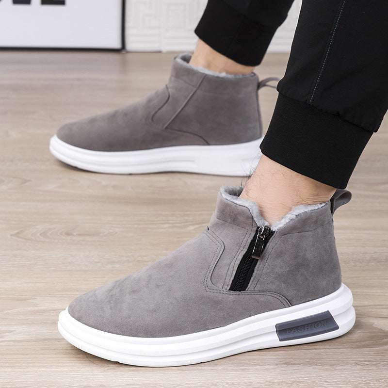 Fashion Snow Boots For Men Winter Warm Flat Cotton Plush Shoes With Side Zipper Casual Daily Fleece Ankle Boot - globaltradeleader