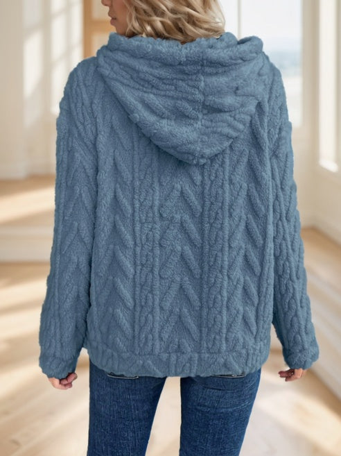 Olid Teddy Bear Textured Hoodie Casual Long Sleeve Kangaroo Pocket Hoodie Sweatshirt - globaltradeleader