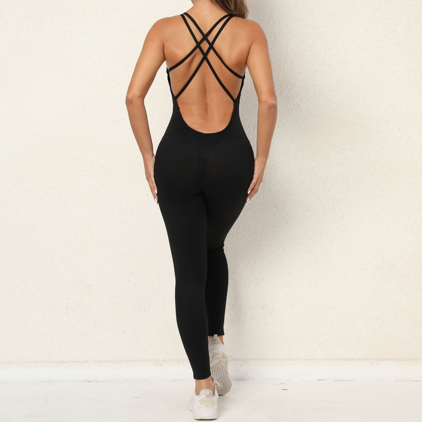 Yoga Jumpsuit With Cross-strap Back Design Quick-drying Tight-fitting Running Sports Fitness Pants Fashion Seamless Leggings For Womens Clothing - globaltradeleader