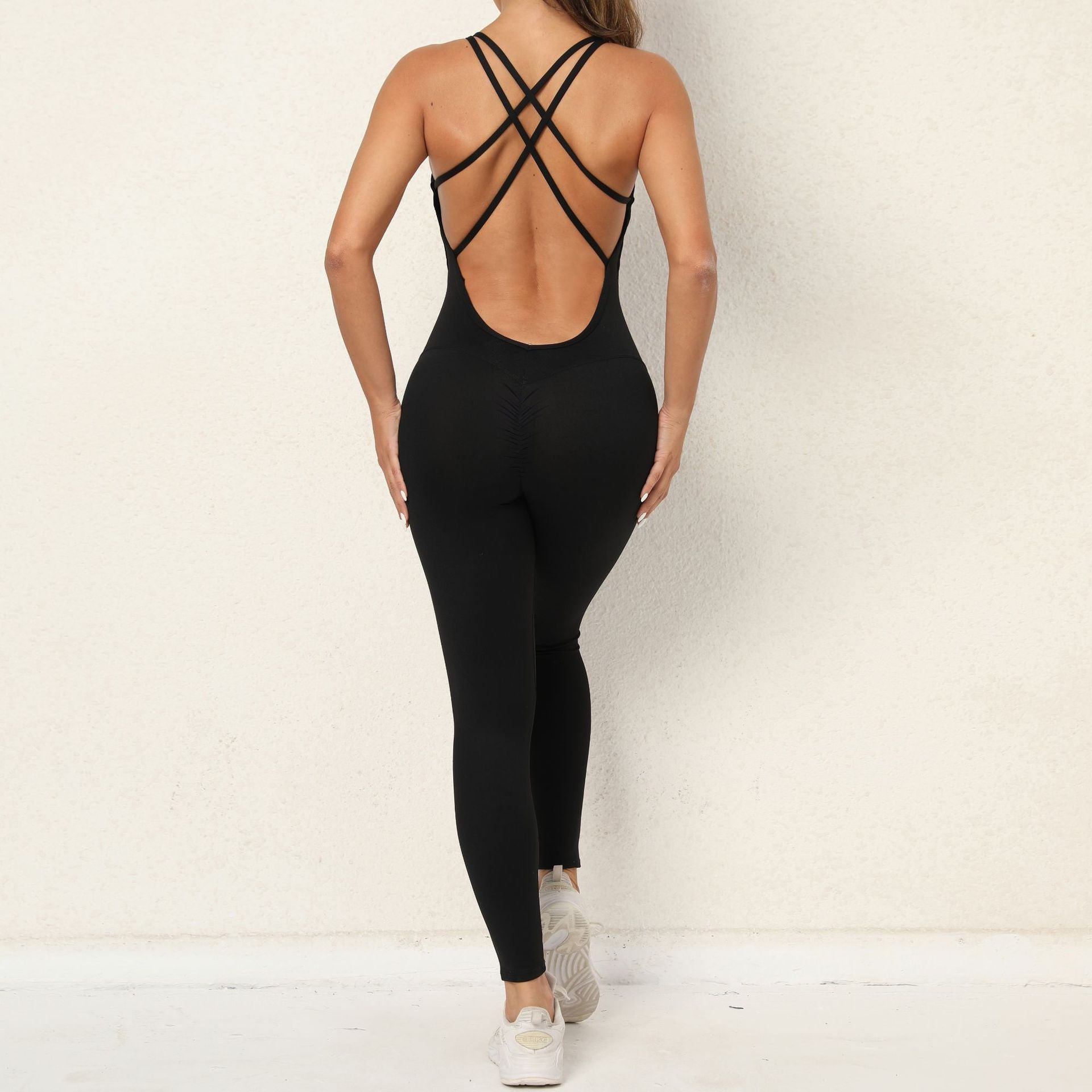 Yoga Jumpsuit With Cross-strap Back Design Quick-drying Tight-fitting Running Sports Fitness Pants Fashion Seamless Leggings For Womens Clothing - globaltradeleader