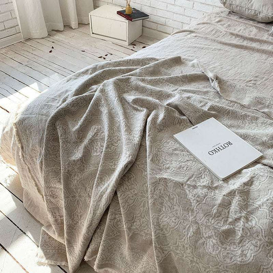 Jacquard Linen Cotton Bamboo Fiber Burrs Tassels Cover Blanket Sofa Tablecloth