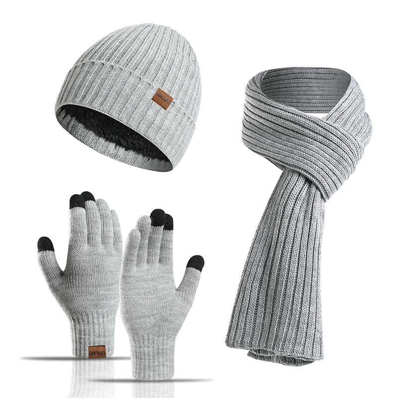 Winter Solid Color Scarf Hat Gloves Knitted Three-piece Suit - globaltradeleader