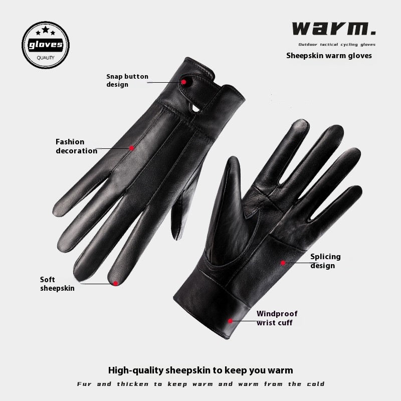 Genuine Leather Gloves For Men And Women Autumn And Winter Fleece-lined Thickened - globaltradeleader