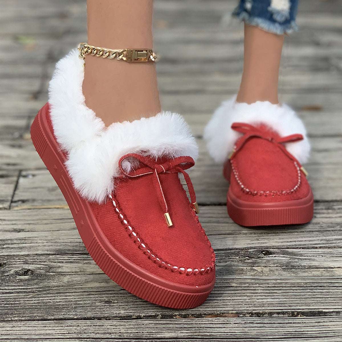 Winter Round Head Thick Bottom Velvet Warm Cotton Shoes Women - globaltradeleader