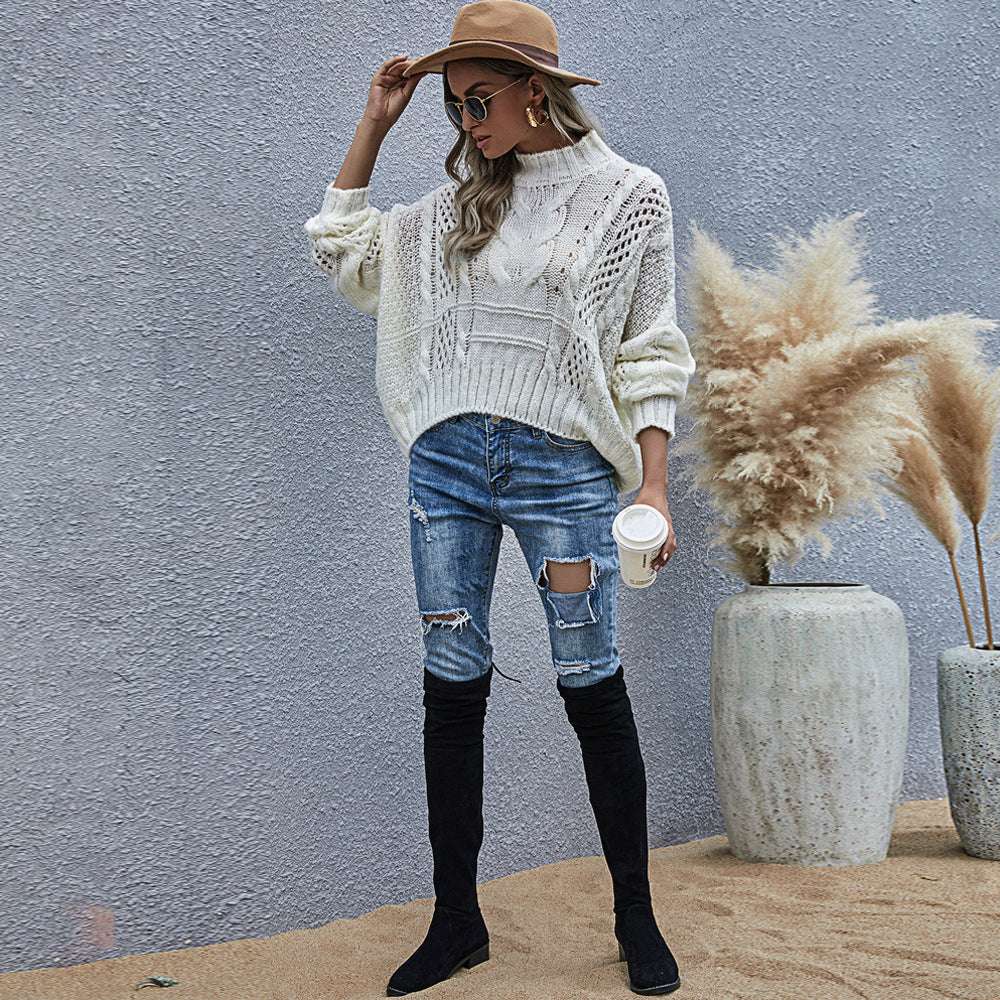 Lazy Wind Hollow Twist Knit Sweater - globaltradeleader