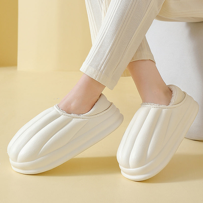 Fashion Shell Shape Design Cotton Shoes Women Waterproof Thick-soled Non-slip Plush Slippers Winter Indoor Outdoor House Shoes - globaltradeleader