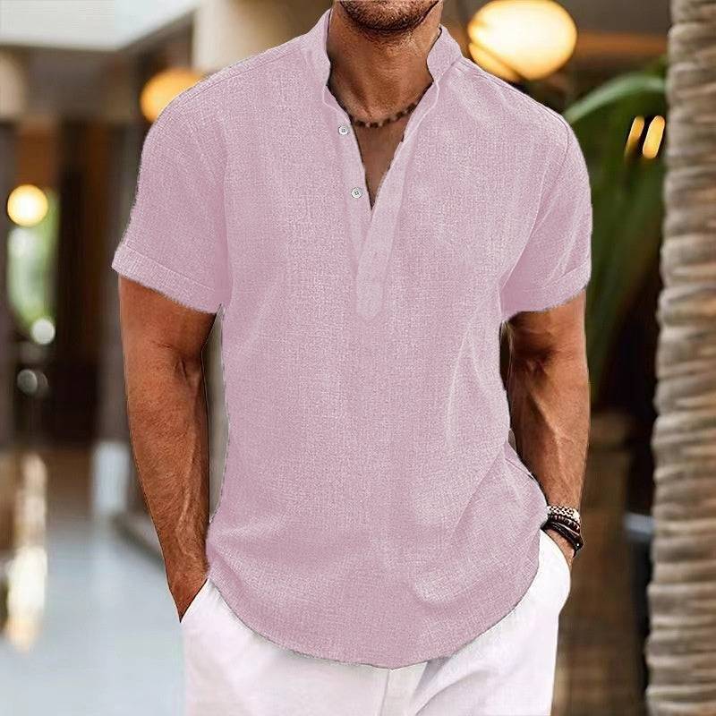 Summer Men's Retro Short Sleeve Stand Collar Top - globaltradeleader