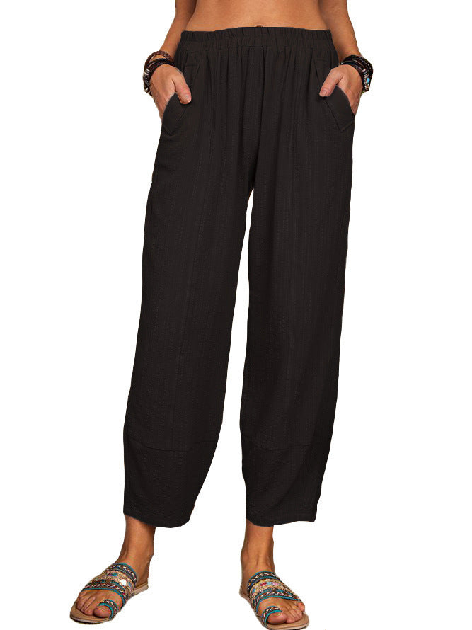 Women's Solid Color Loose Cotton And Linen Casual Pants Home - globaltradeleader