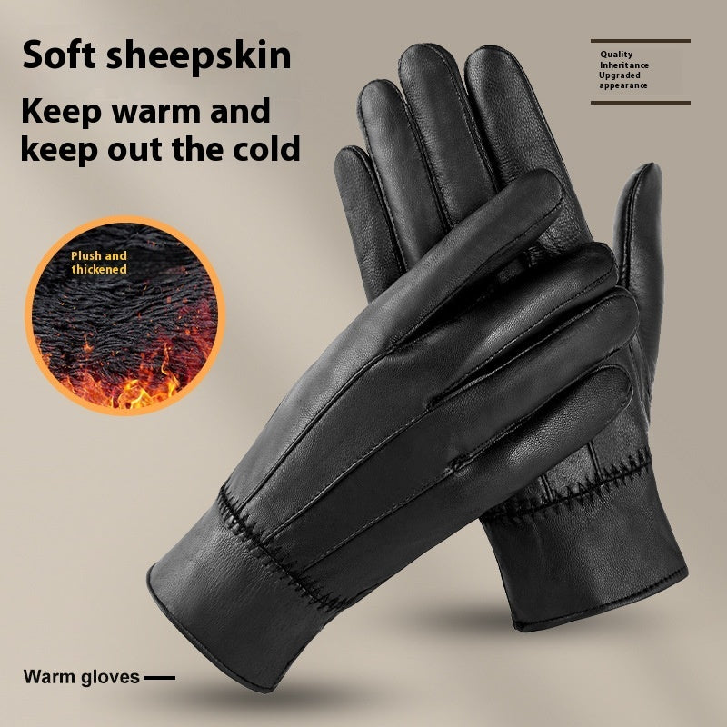 Genuine Leather Gloves For Men Women Fleece Lined Padded Warm Keeping Sheepskin Gloves - globaltradeleader