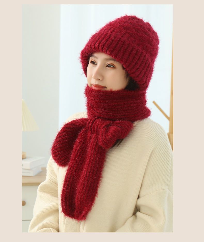 Women's Fleece-lined Autumn And Winter Scarf Hat Integrated