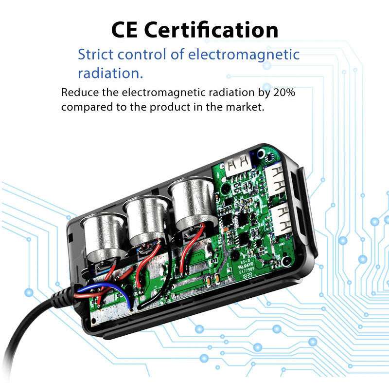 120W Car Charger With One To Three Cigarette Lighter With Independent Switch