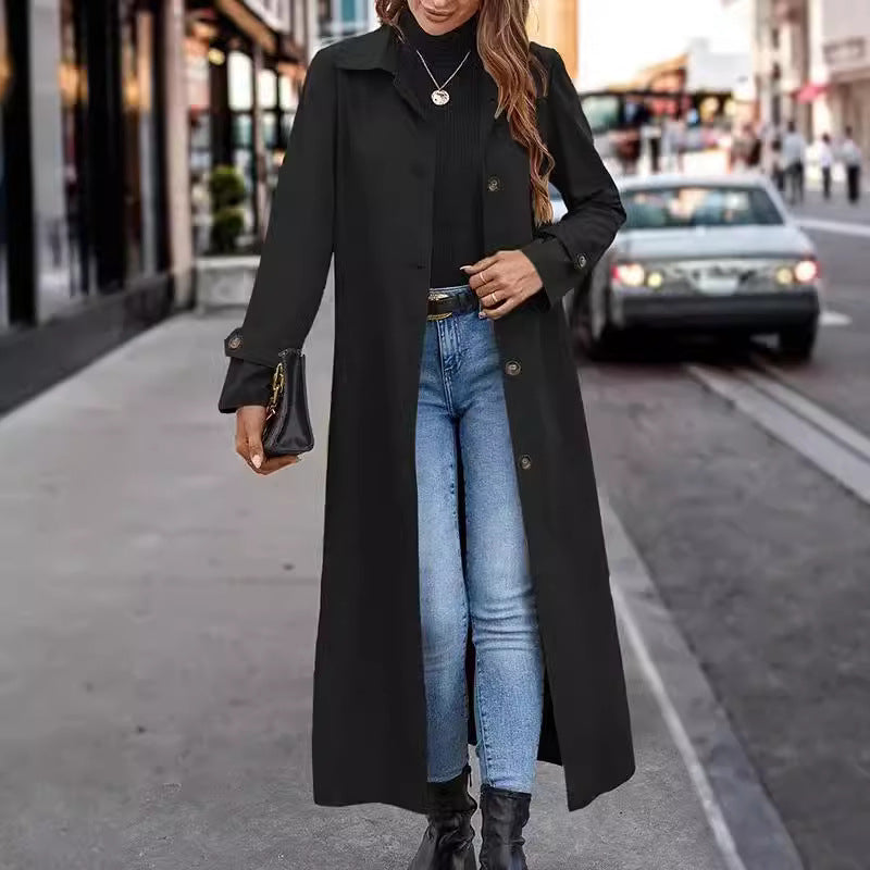 Fashion Casual Gentle Button Long Trench Coat For Women - globaltradeleader