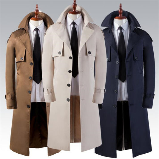 Men's Trench Coat Super Long Over The Knee Slim Business Casual - globaltradeleader
