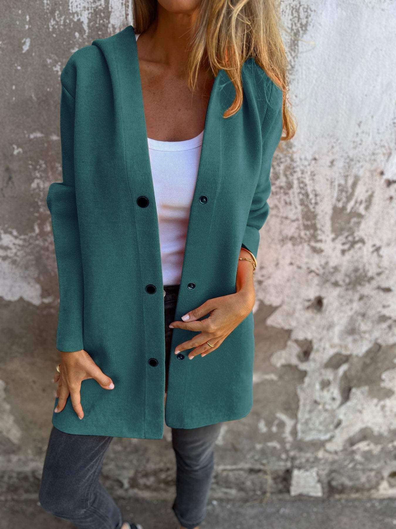 Casual Hooded Single-Breasted Cardigan Fashion Loose Solid Color Jacket Spring And Autumn Women's Clothing - globaltradeleader