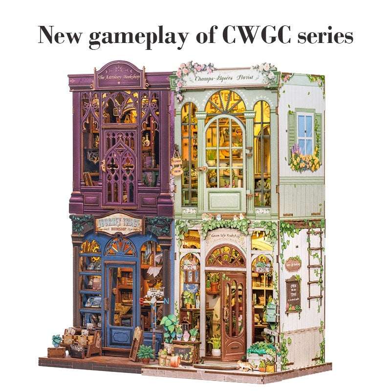 Diy Cottage Hand-assembled Book Stand Model Building Blocks Ornaments