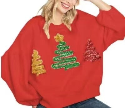 Women's Christmas Tree Casual Pullover Long Sleeve Sweater - globaltradeleader