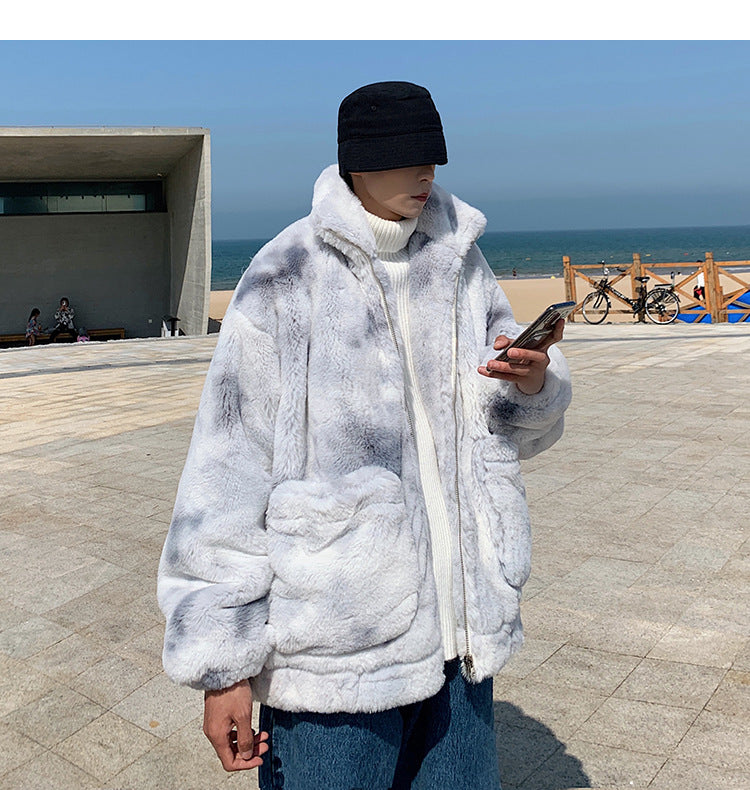 Tie-dyed Lamb Wool Men's Winter Fleece Padded Coat