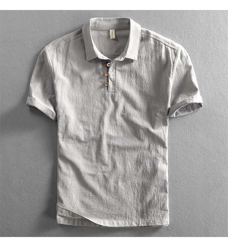 Spring And Summer Men's Linen Shirt Slim Pullover Short Sleeve Shirt Half Sleeve Retro Shirt Lonely Sail - globaltradeleader