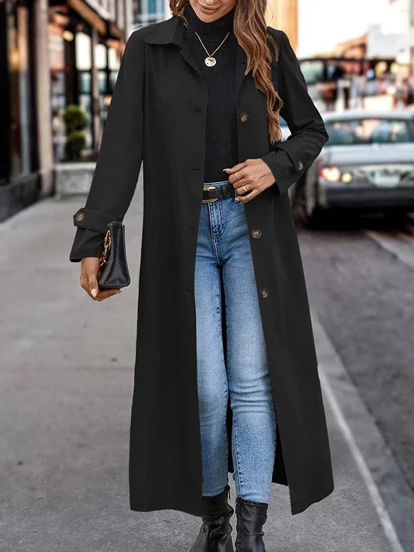 Fashion Casual Gentle Button Long Trench Coat For Women - globaltradeleader
