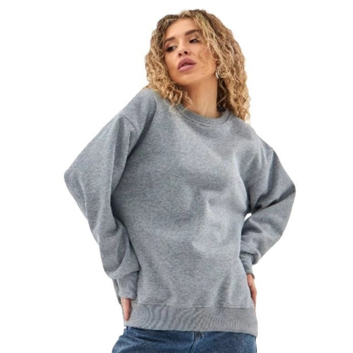 Fleece-lined Thick Round Neck Loose-fitting Solid Color Long Sleeves Sweater - globaltradeleader