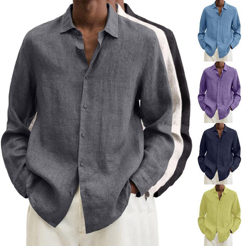 Long Sleeve Lapel Shirt Men's Loose Button Cardigan Sshirt Top Mens Clothing - globaltradeleader