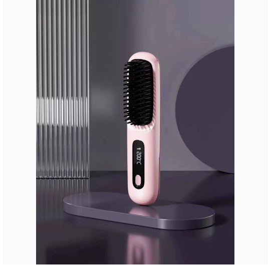 2 In 1 Straight Hair Comb Wireless Hair Straightener Brush Hair Fast Heating Portable Hot Curler USB Charging - globaltradeleader