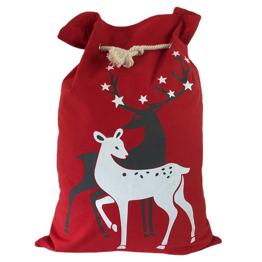 Christmas Bag Elk Canvas Drawstring