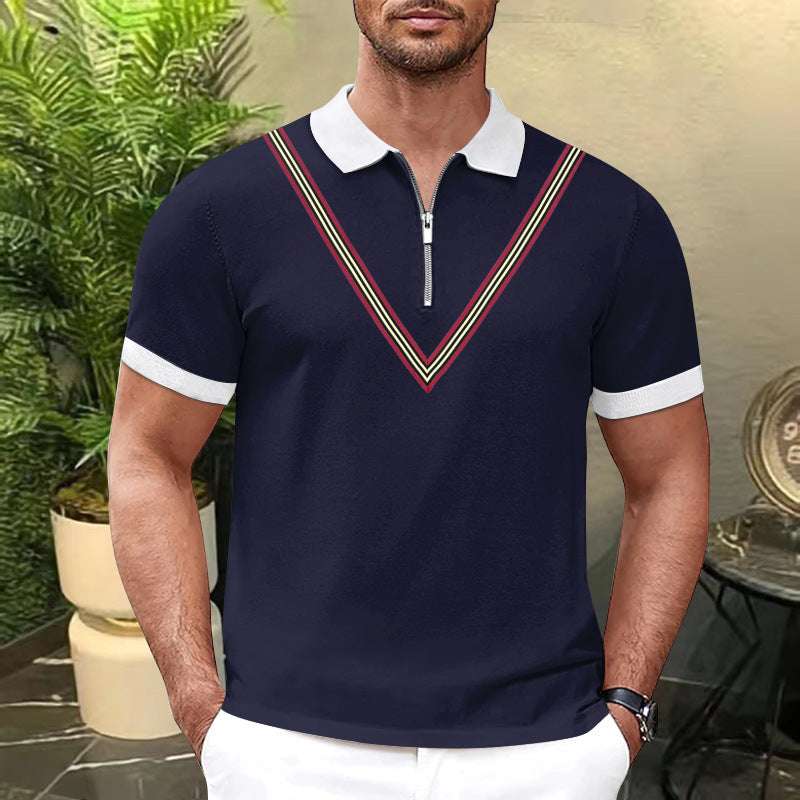 Short Sleeved Solid Color Zippered T Shirt