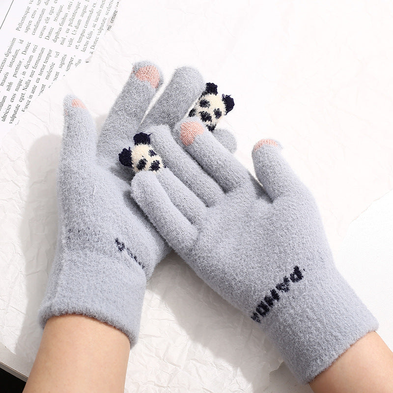 Knitted Gloves Touchscreen Winter Cute Panda Warm Goves For Cycling Women - globaltradeleader