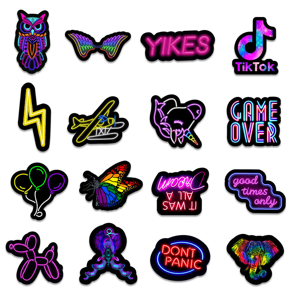 50 New Neon Stickers Car Trunk Phone Water Cup Decoration Stickers