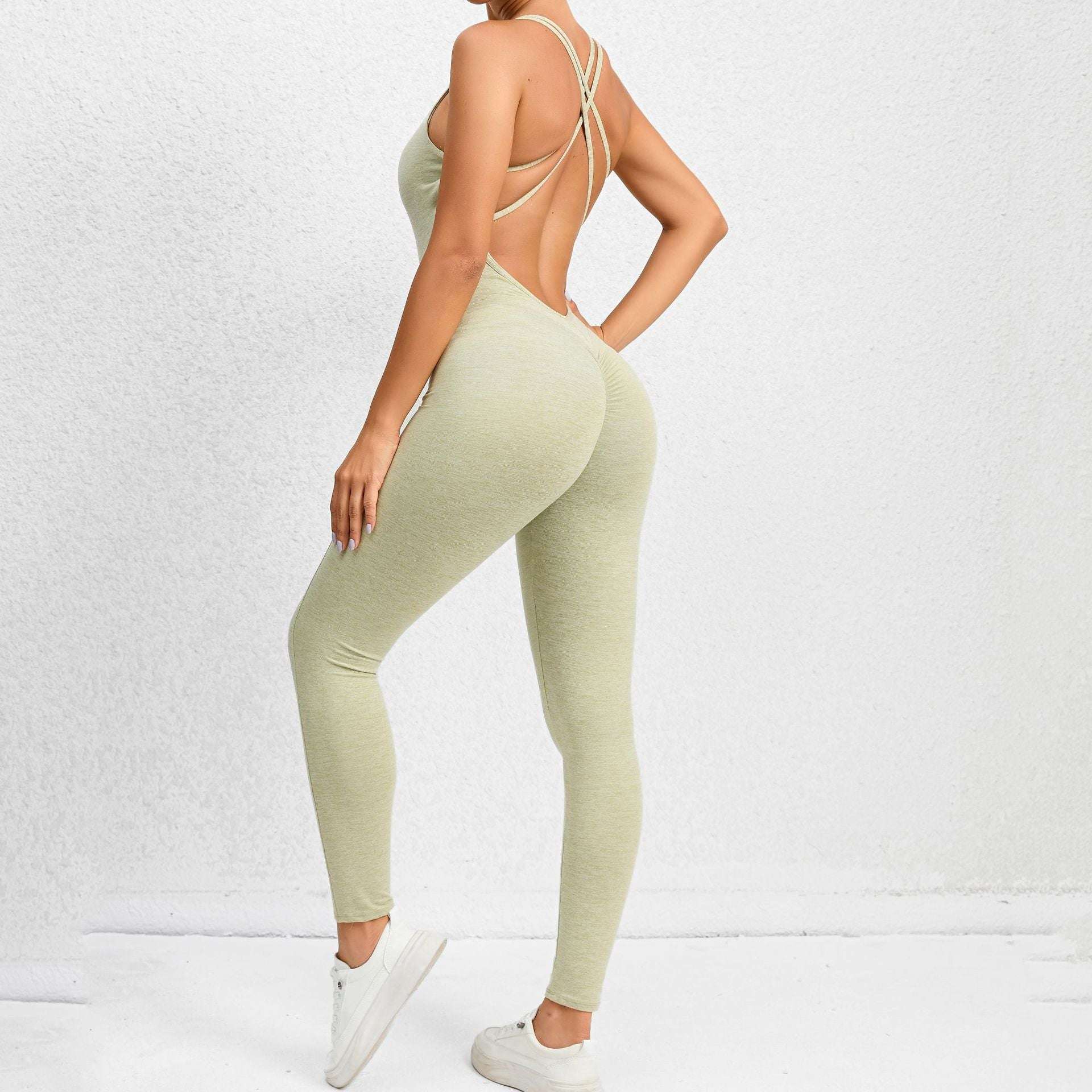 Yoga Jumpsuit With Cross-strap Back Design Quick-drying Tight-fitting Running Sports Fitness Pants Fashion Seamless Leggings For Womens Clothing - globaltradeleader